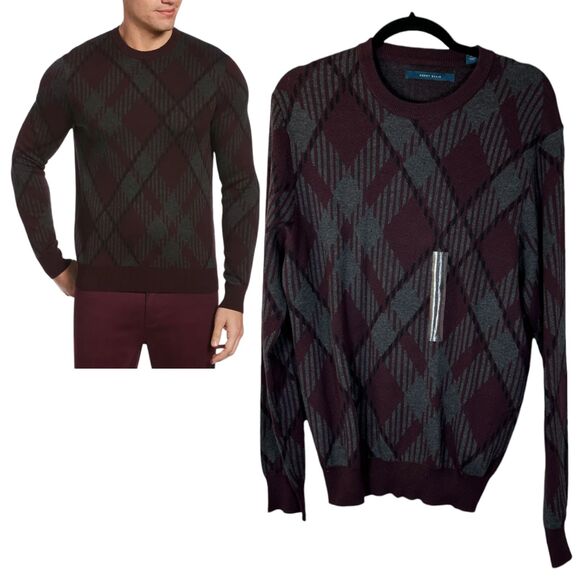 Perry Ellis Burgundy Grey Crewneck Sweater Men's Size Large NEW with Tags - Picture 1 of 8